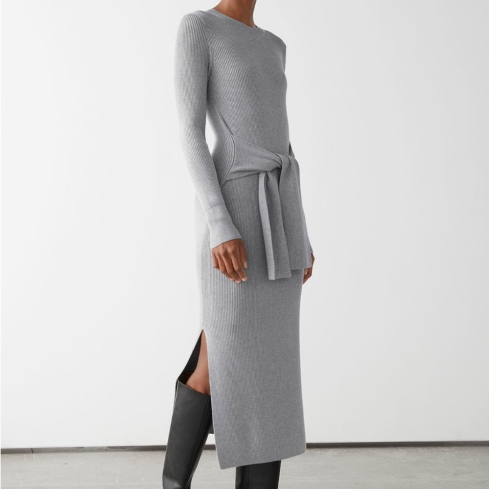 & Other Stories Gray Knit Tie Waist Dress Size XS